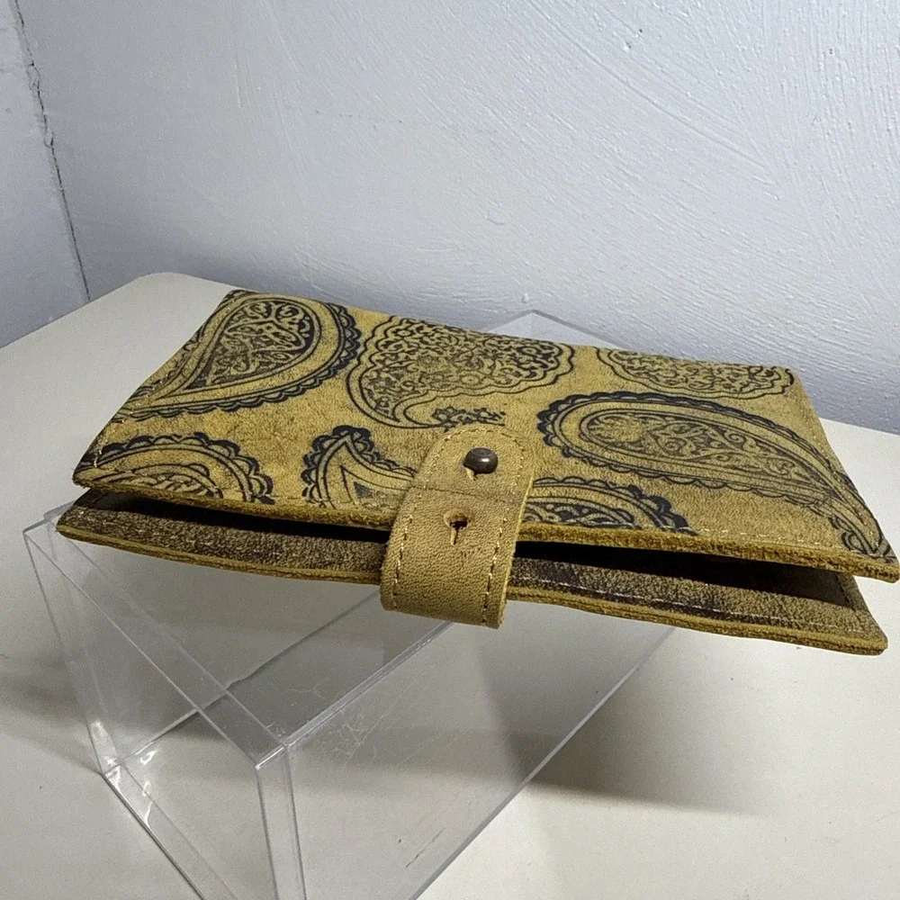 Kanishka Thick Leather Distressed Paisley Womens Wallet Mustard Color